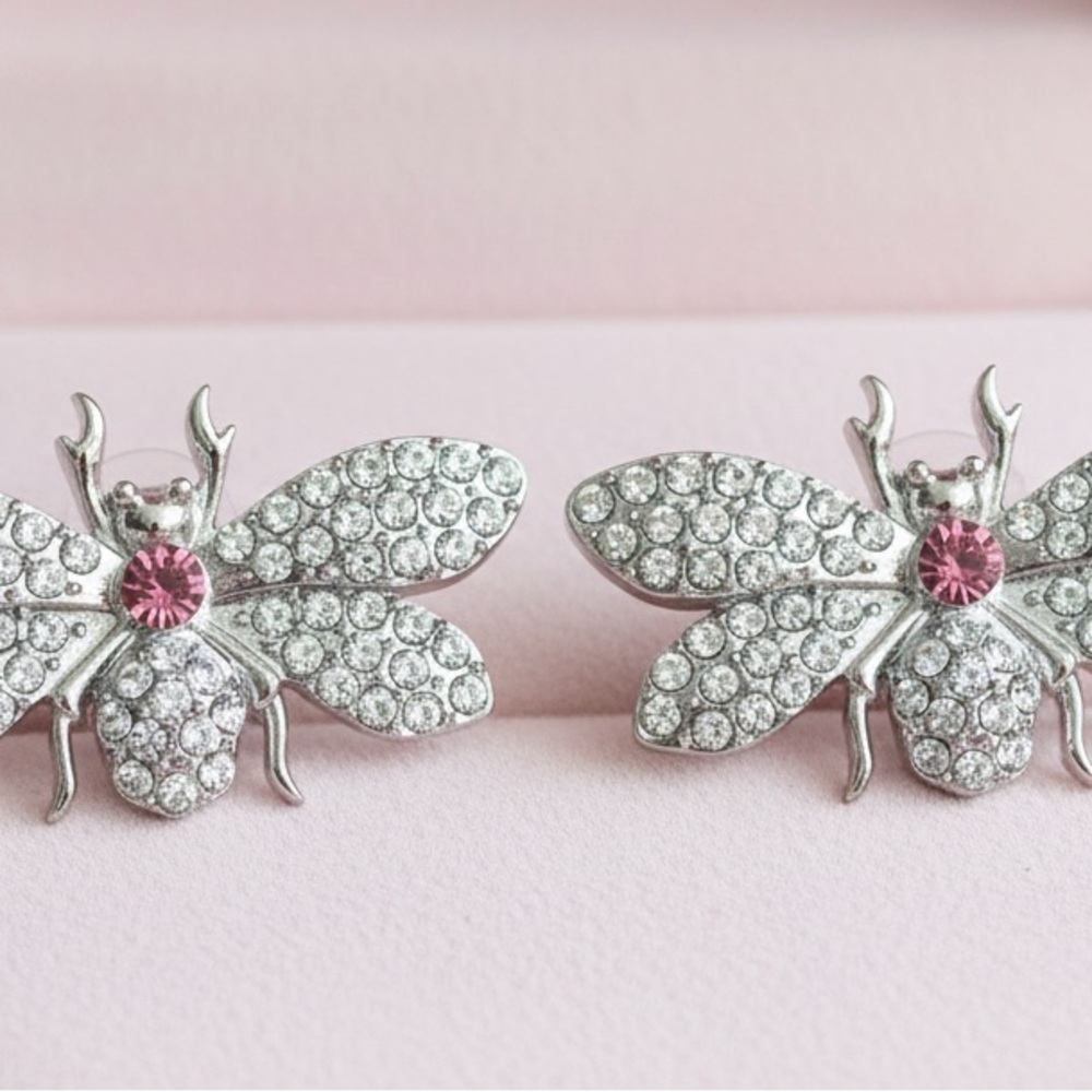 Elegant Silver and Pink Crystal Butterfly Earrings